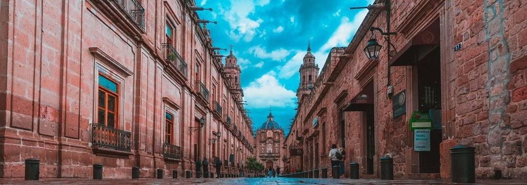 Street in Morelia Historic Center, Michoacan, Mexico
