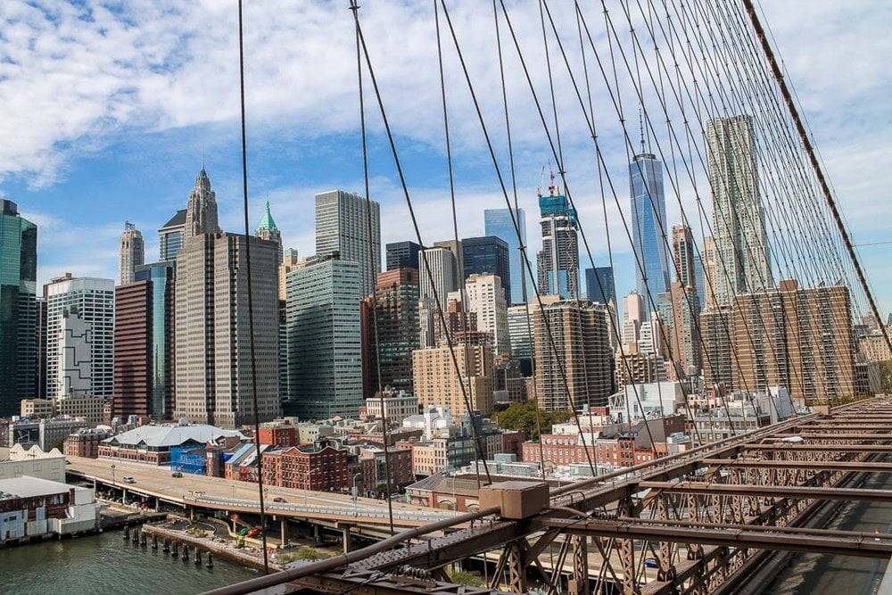NYC skyline view from Brooklyn Bridge